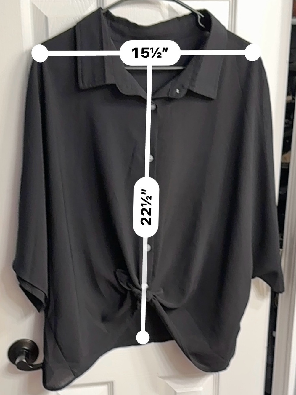 SHEIN Black Button-Front Knot Blouse